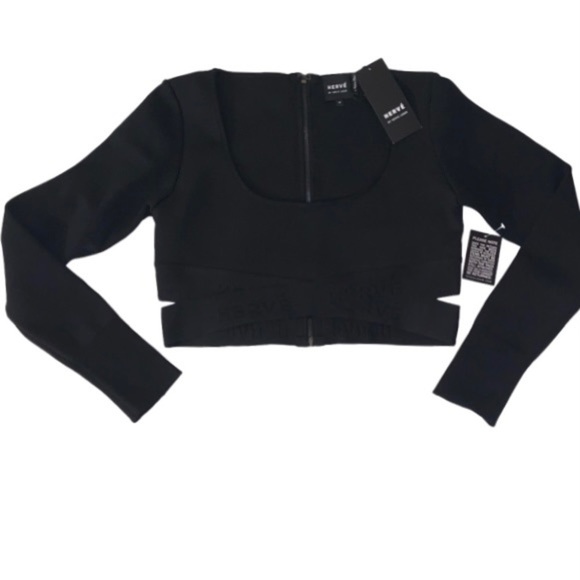 NWT HERVE LEGER BLACK LONG SLEEVE BANDAGE BODYCON CROP TOP EMBROID… - Picture 6 of 12